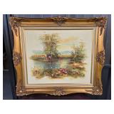 Landscape Painting by Cheron, Ornate Frame