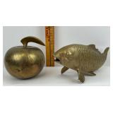 Brass Apple & Brass Fish Sculptures