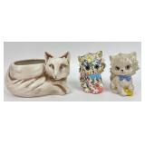 Fox Planter & 2 MCM Big-Eyed Kitten Figurines