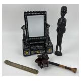 Vintage East Asian Tabletop Vanity Mirror & Red