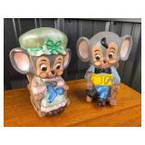 Ceramic Mouse Figurines Knitting, Reading
