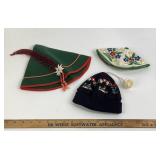 Swiss Alpine Hat Trio with Embroidery and Feather