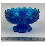 Mid Century Blue Art Glass Candle Bowl