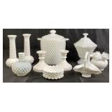 Hobnail Milk Glass Vases, Dishes, Containers