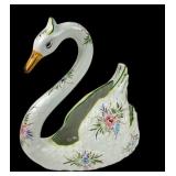 16.5" Tall Vintage Floral Hand Painted Swan