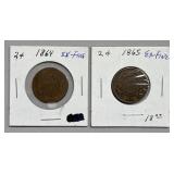 1864 and 1865 2ï¿½ Nickels Ex-Fine