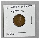 1909-S Lincoln Wheat Cent Penny VF 20