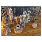 Native American-Inspired Statues, Pottery Vases