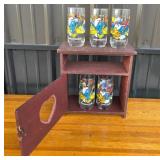 Smurfs Glasses With Wooden Cabinet