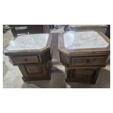 Wood End Tables (2) With Marle Insert On Top, One