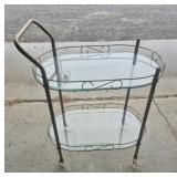 Metal Two Tier Wheeled Tea Cart With Oval Glass