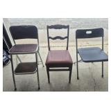 Folding 2 Tier Step Stool, Carved Wood Back Chair