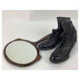 Leather Lace-Up Boots, Wooden Hand Mirror