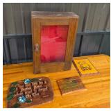 Wooden Display Cabinet & Plaques