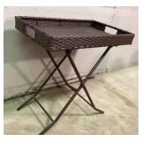 Wicker Serving Tray Table With folding Metal Stand