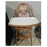 Mid Century Spindle Back Wood High Chair With