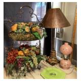 Metal Tiered Basket, Fiesta Plate, Parlor Lamp