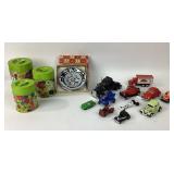 Newco Floral Canisters, Toy Cars, Chrome Bowl