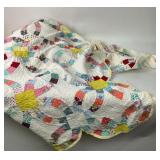 Patchwork Double Wedding Ring Quilt with Yellow Ac