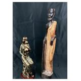 Wood Carved Elder Sculpture, Bronze Tone Sculpture