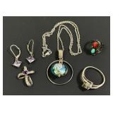 .925 Sterling Silver Necklace with glass and .925