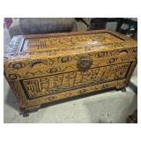 Chinese Carved Camphor Wood Chest, Featuring
