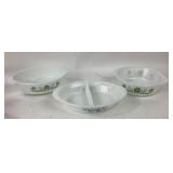 3 Vintage Milk Glass Floral Casserole Baking