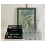 Framed Angel Artwork, Glass Tumblers, Book, Z