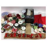 Christmas Holiday Ribbon Spools, Stockings, and An