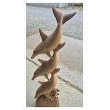 Hand-Carved Wood Dolphin Sculpture Featuring
