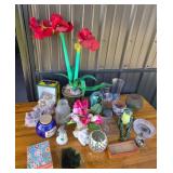 Ceramic Decor, Glassware, Wood Frog, Artificial Fl