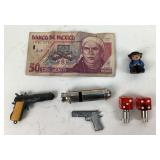 Cast Iron Figure, Mexico 50 Pesos, Miniature Guns,