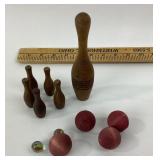 Miniature Wooden Bowling Set with Marbles