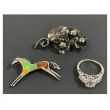 .925 Sterling Silver Ring 4.24g TW s6.5. Horse