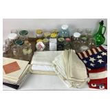 Glass Jars, Linens, Books, American