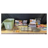 Large Book Collection With Bakeware Items