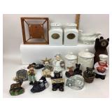 Porcelain Canisters, Chef Shaker, Bear Figurines +
