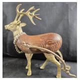 Brass And Wood Reindeer Figurine With Chain
