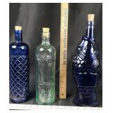 Spanish Cobalt Blue Fish and Lattice Bottles, Chil