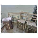 Pair Of Painted Wooden Ladder-Back Chairs With