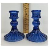 Cobalt Blue Glass Candlesticks