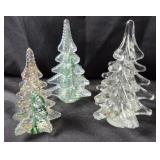 2 Iridescent & 1 Clear Glass Christmas Trees