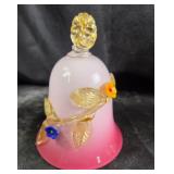 5' Art Glass Pink Frosted Glass Bell With Applied