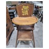 Art Deco Wooden Highchair With Teddy Bear & Lamb