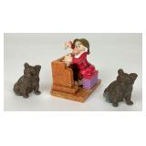 2 Vintage Brass Dogs & Grumpy Snow White Figurine