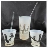 Mid Century Friendly Spirits Bar Set; Glasses, Pit
