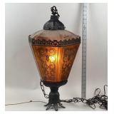 Cast Metal Hanging Lantern With Amber Glass