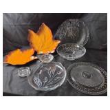 Glass Platters, Bowls, Leaf-Shaped Dishes