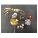 Iris Arc Crystal Bee, one wing unglued, Gold tone
