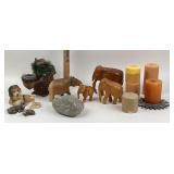 Animal Figurines, Candles, Fossil Stone Group